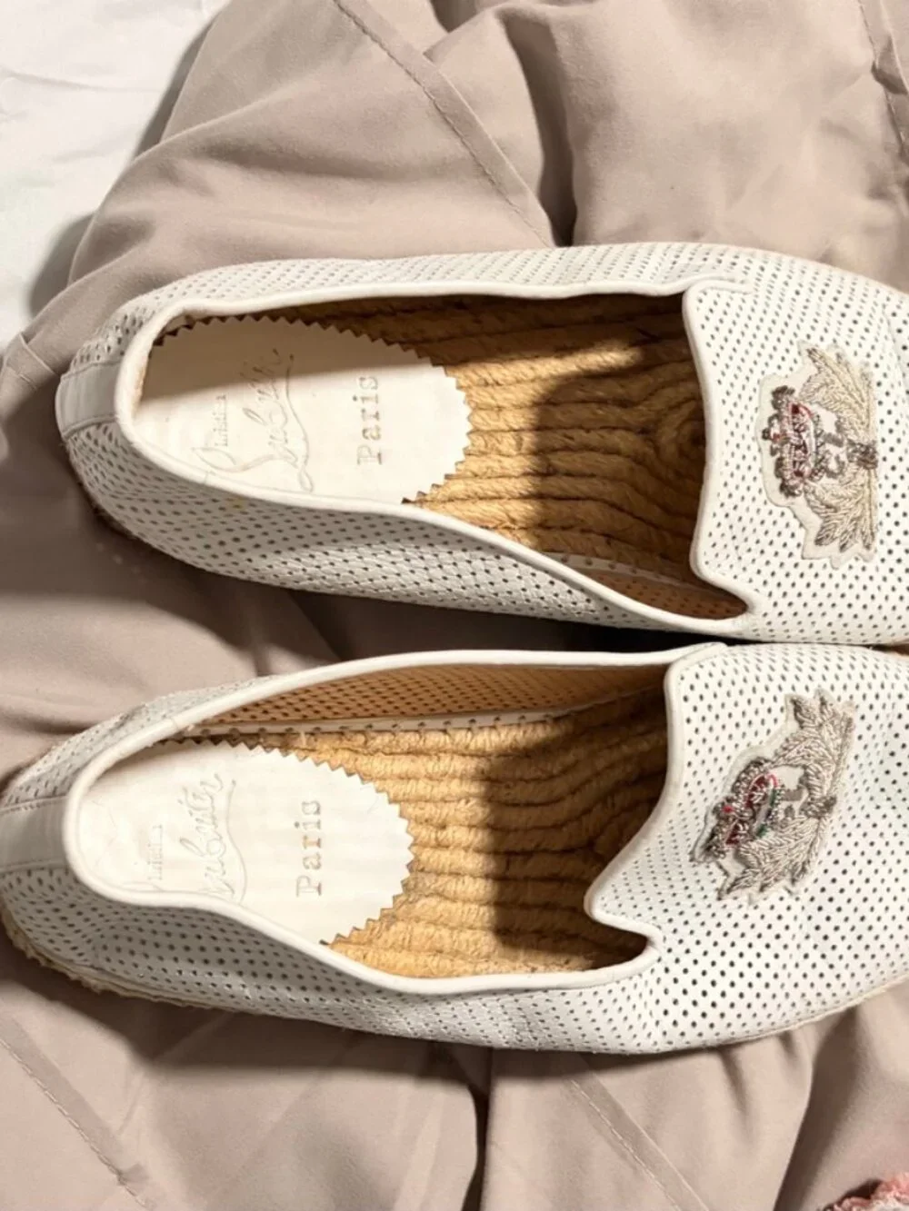 Christian Louboutin White Espadrille Slip-On Shoes Women’s 9
